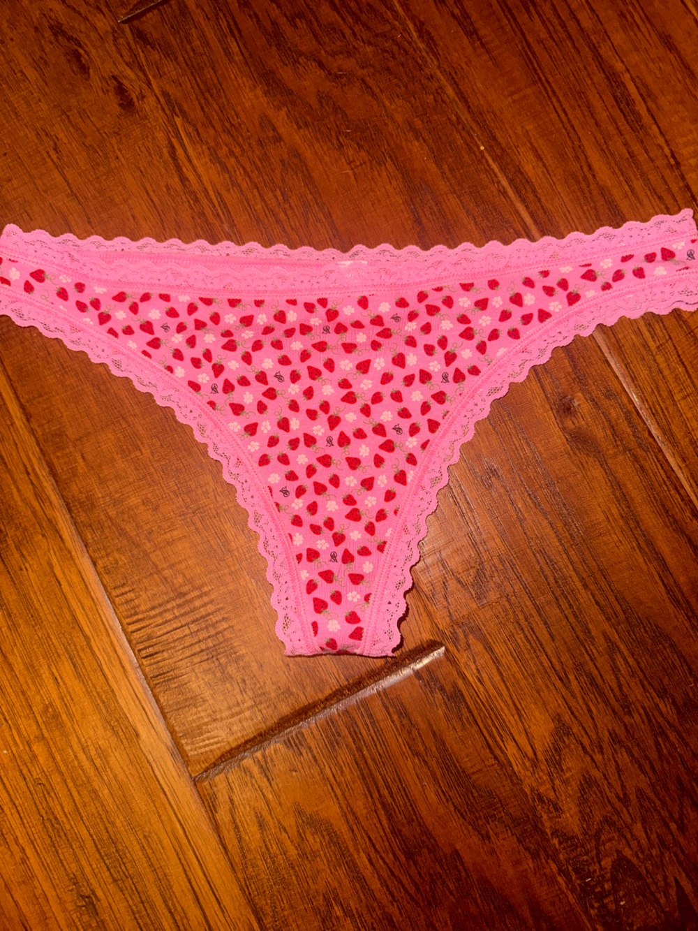 NWTPink Lace Thong with Strawberry Heart Print